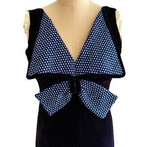 Vintage  60s 70s maxi velvet dress, dark purple big statement collar bow